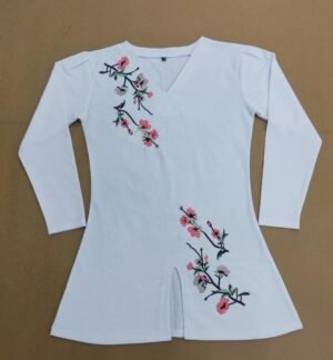 cotton comfort white floral embroidered kurti top