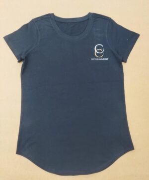 a stylish navy blue cotton top featuring a modern v neck design and short sleeves. made from soft breathable fabric, it offers comfort and a clean look ideal for everyday wear.